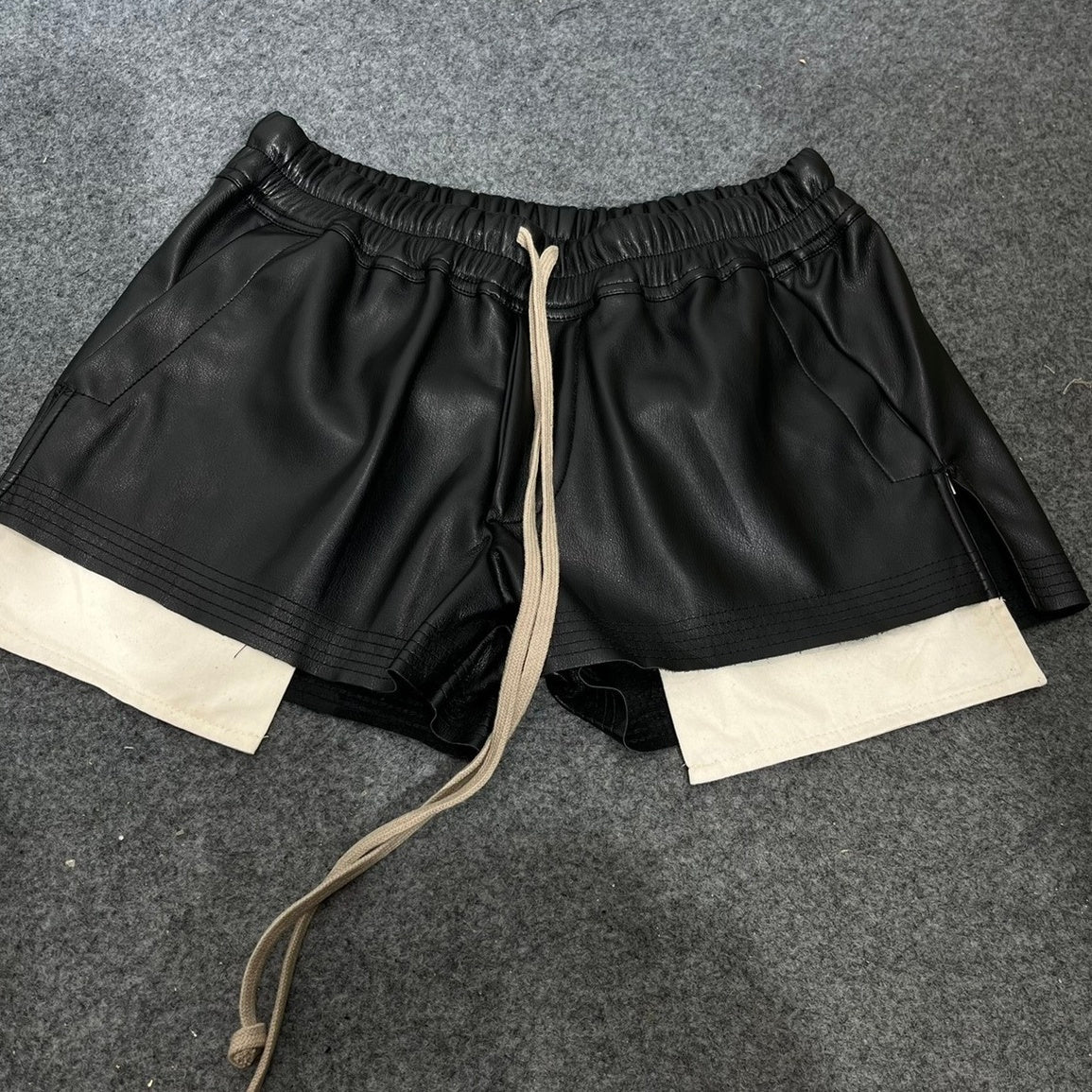 Black Drawstring Faux Leather Shorts