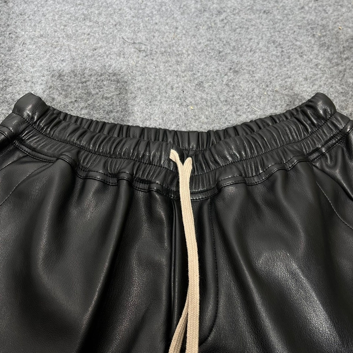 Black Drawstring Faux Leather Shorts