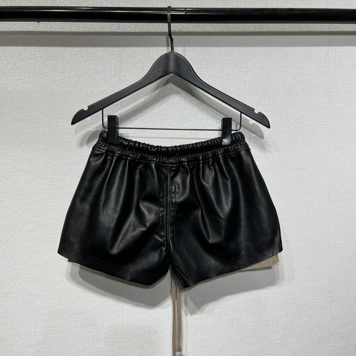Black Drawstring Faux Leather Shorts
