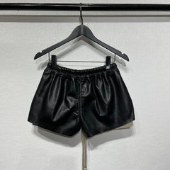 Black Drawstring Faux Leather Shorts