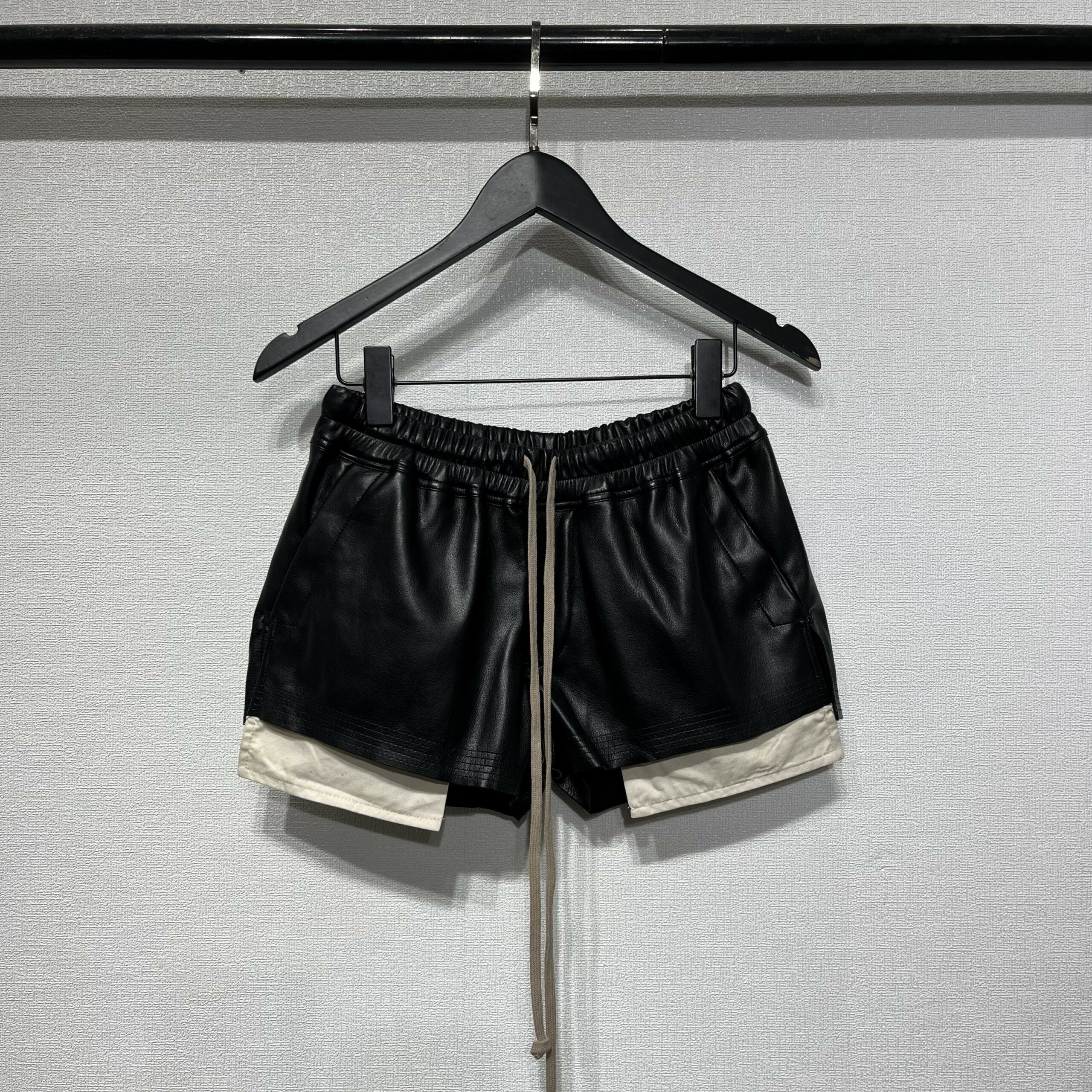 Black Drawstring Faux Leather Shorts