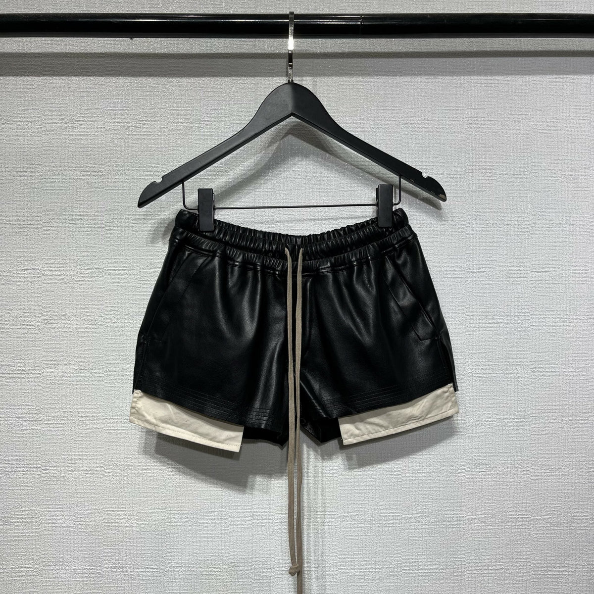 Black Drawstring Faux Leather Shorts