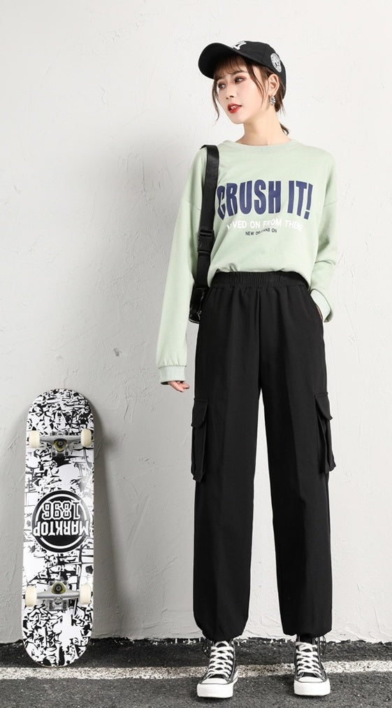 Black Drawstring Hip-Hop Pants