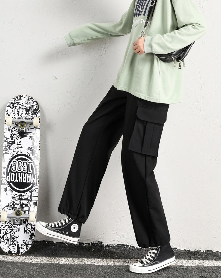 Black Drawstring Hip-Hop Pants