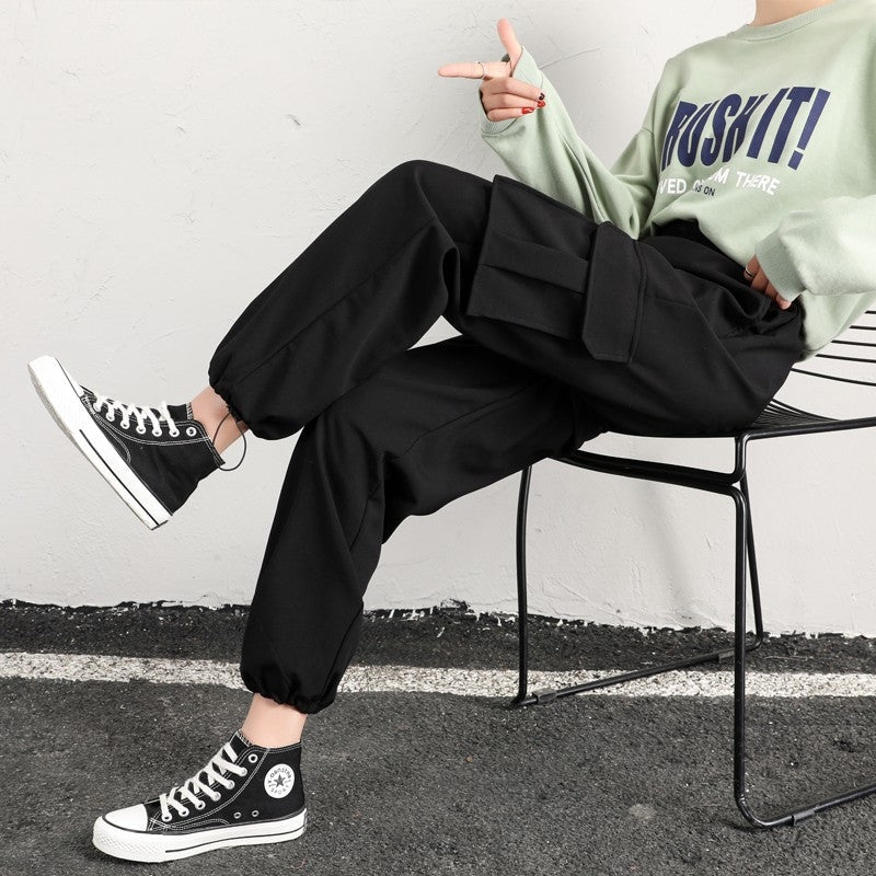 Black Drawstring Hip-Hop Pants