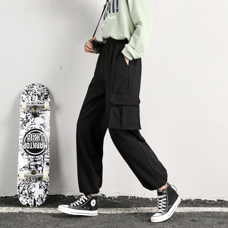 Black Drawstring Hip-Hop Pants