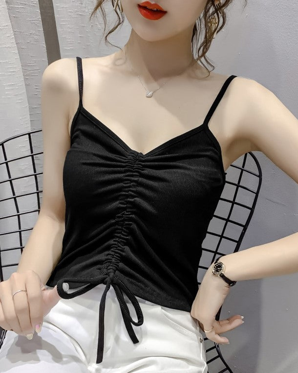 Black Drawstring Sling Crop Top