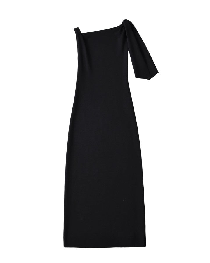 Black Drop Shoulder Asymmetrical Dress