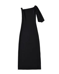 Black Drop Shoulder Asymmetrical Dress