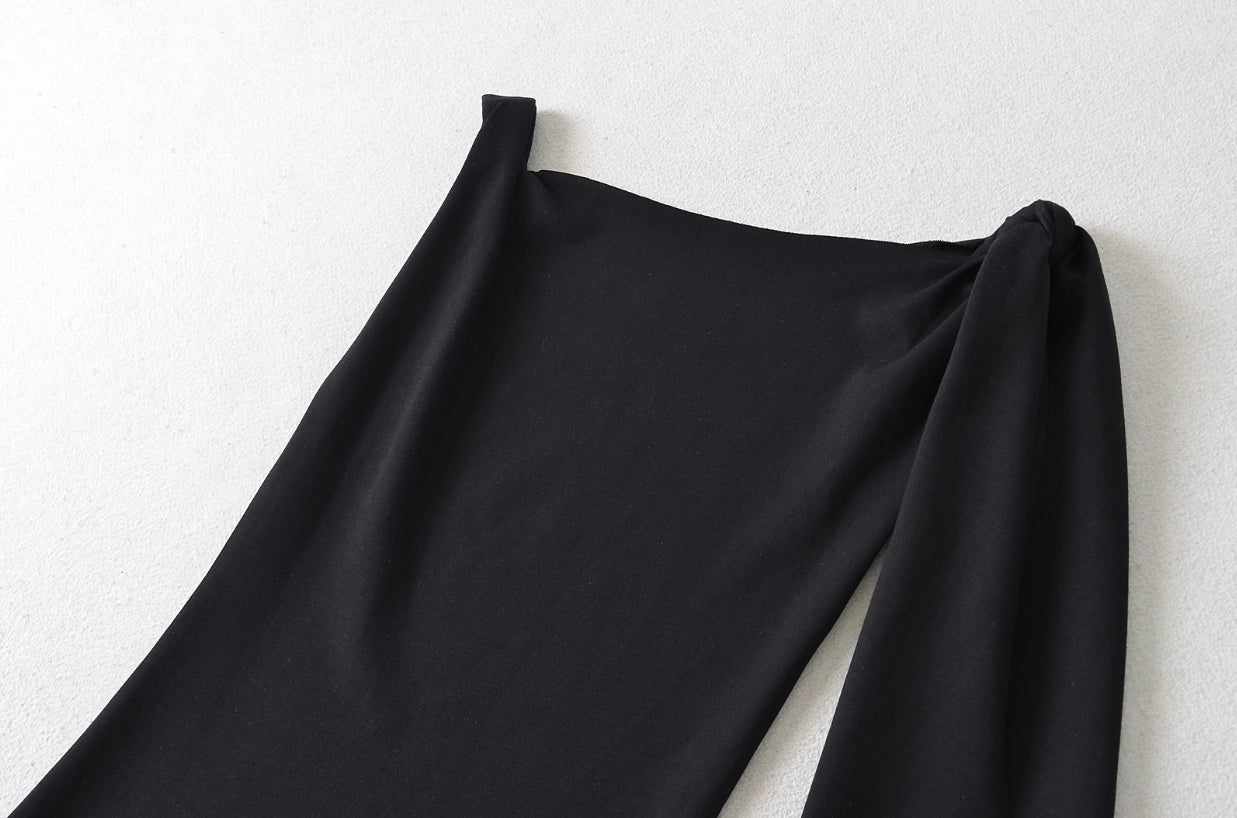 Black Drop Shoulder Asymmetrical Dress