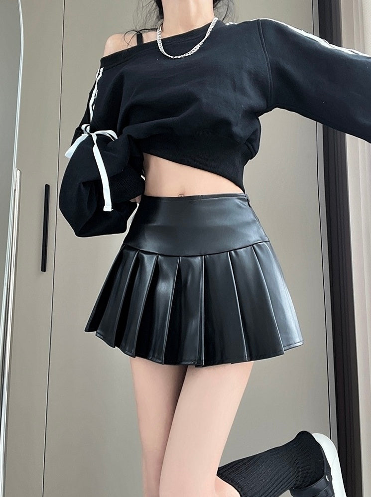 Black Edgy Faux Leather Skirt