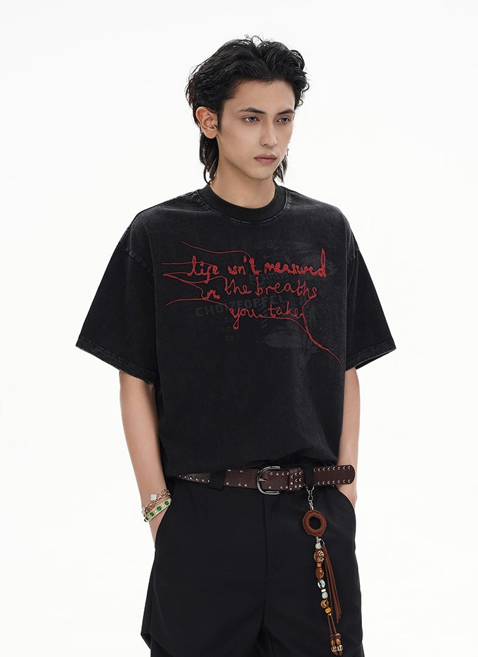 Black Embroidered Text Accent T-Shirt