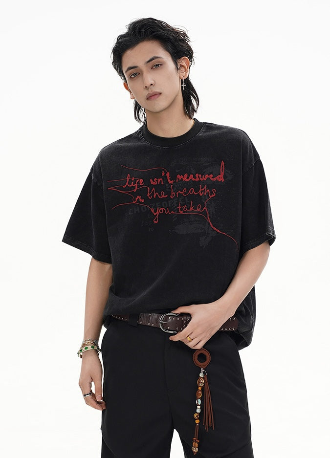 Black Embroidered Text Accent T-Shirt