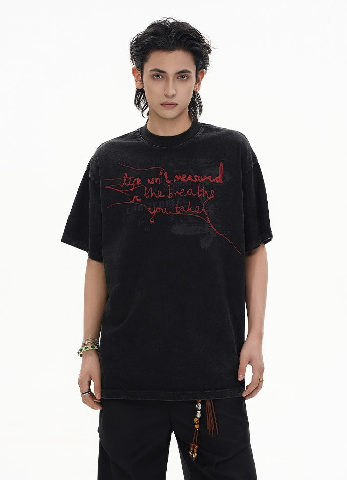 Black Embroidered Text Accent T-Shirt