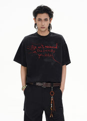 Black Embroidered Text Accent T-Shirt