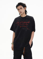 Black Embroidered Text Accent T-Shirt