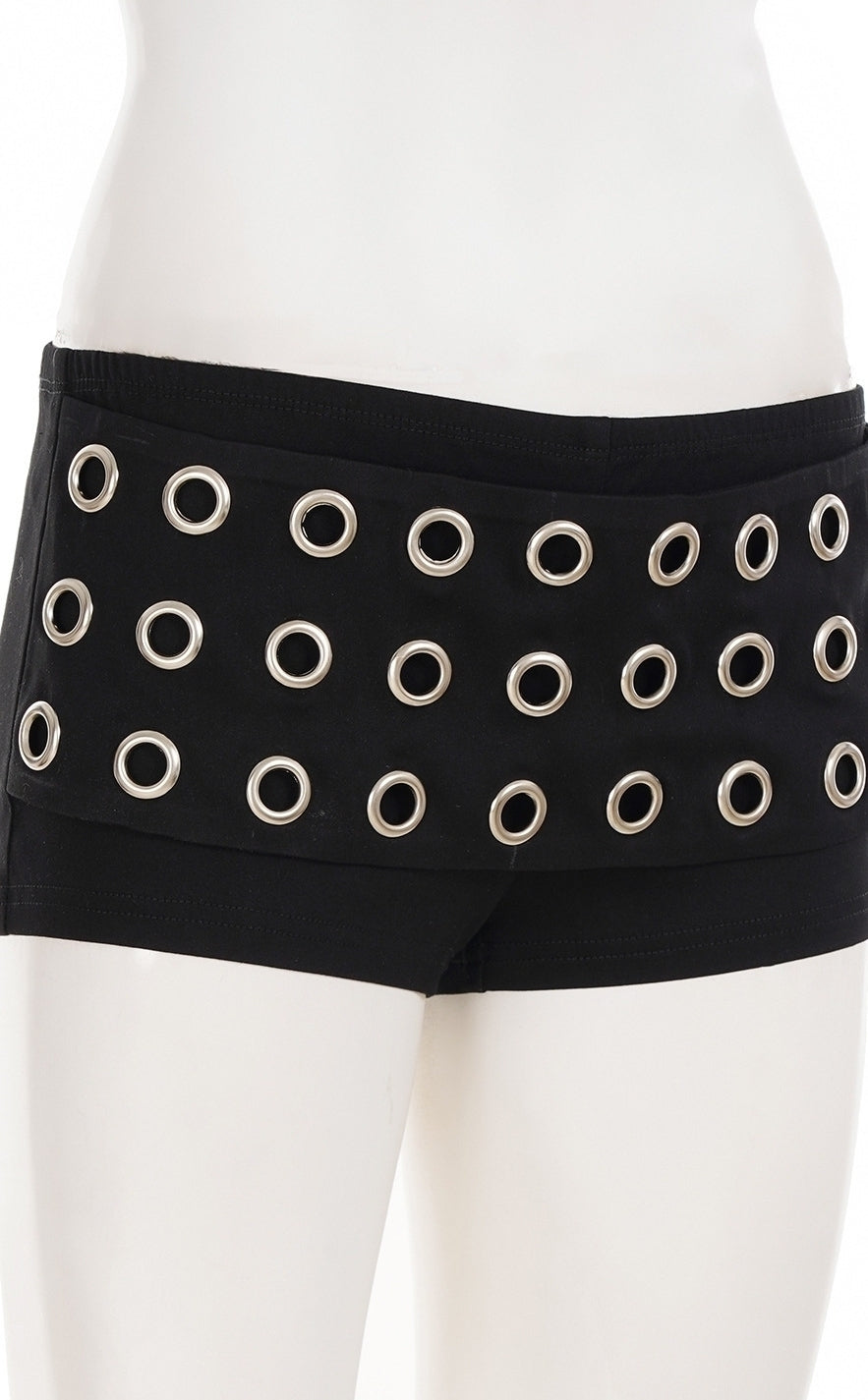 Black Eyelet Belted Wrap Shorts