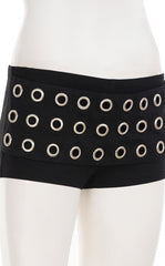 Black Eyelet Belted Wrap Shorts
