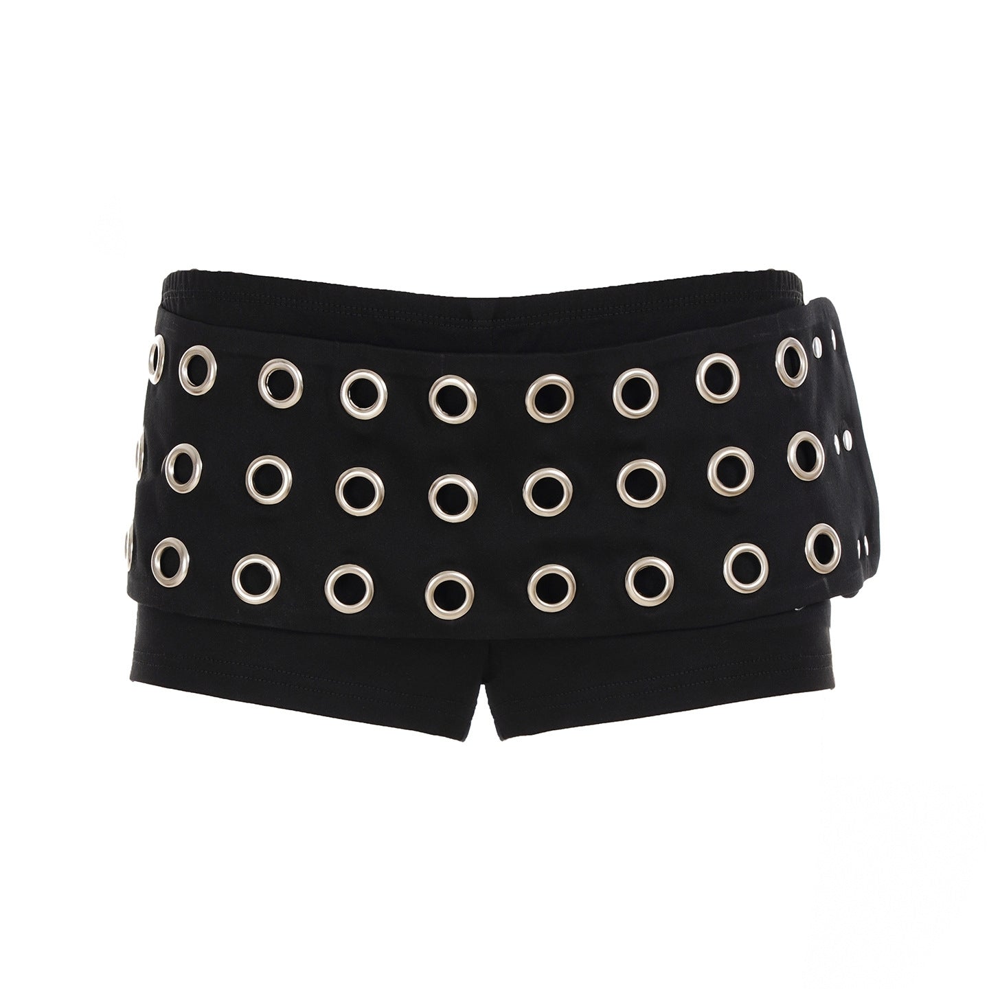 Black Eyelet Belted Wrap Shorts
