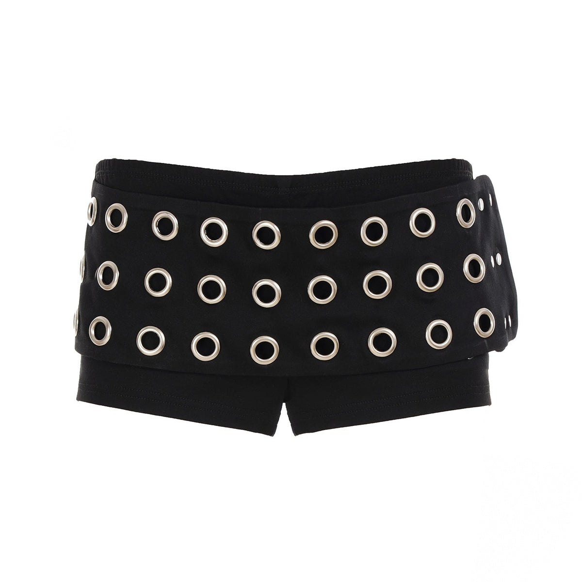 Black Eyelet Belted Wrap Shorts