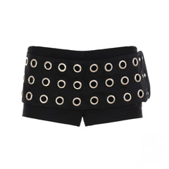 Black Eyelet Belted Wrap Shorts