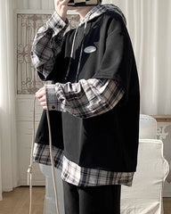 Black Fake Two-Piece T-Shirt With Hooded Shirt Detail