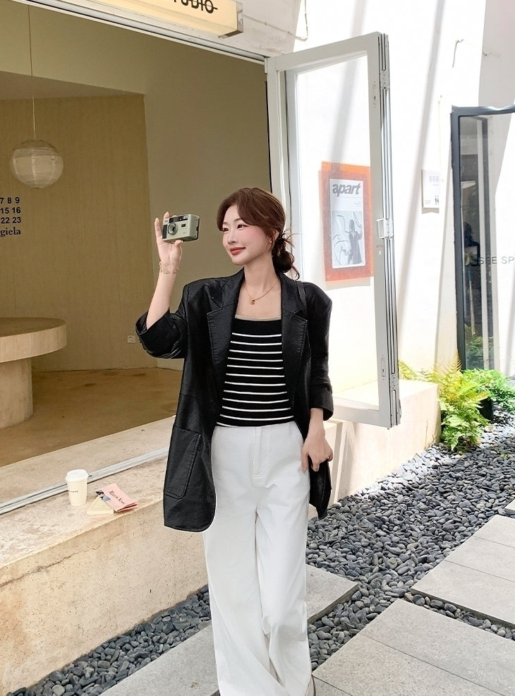 Black Fashion Pu Leather Short Jacket Casual Chic