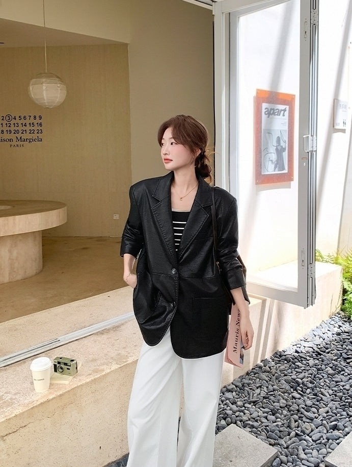 Black Fashion Pu Leather Short Jacket Casual Chic