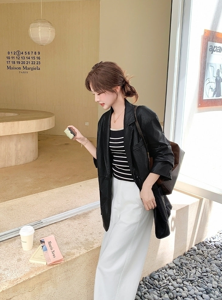 Black Fashion Pu Leather Short Jacket Casual Chic