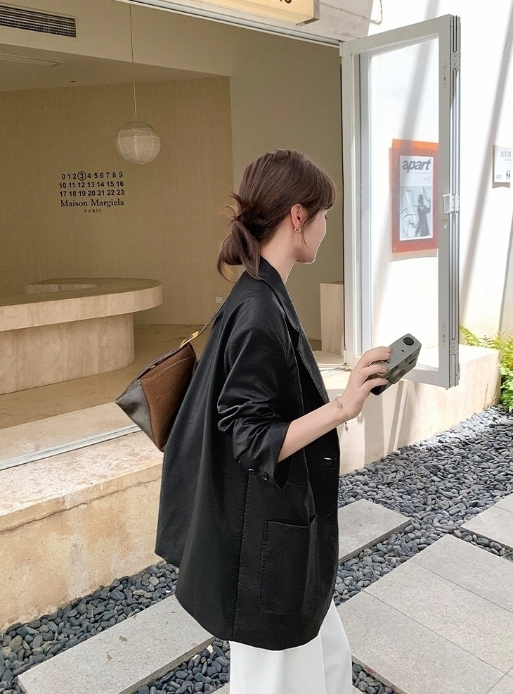 Black Fashion Pu Leather Short Jacket Casual Chic