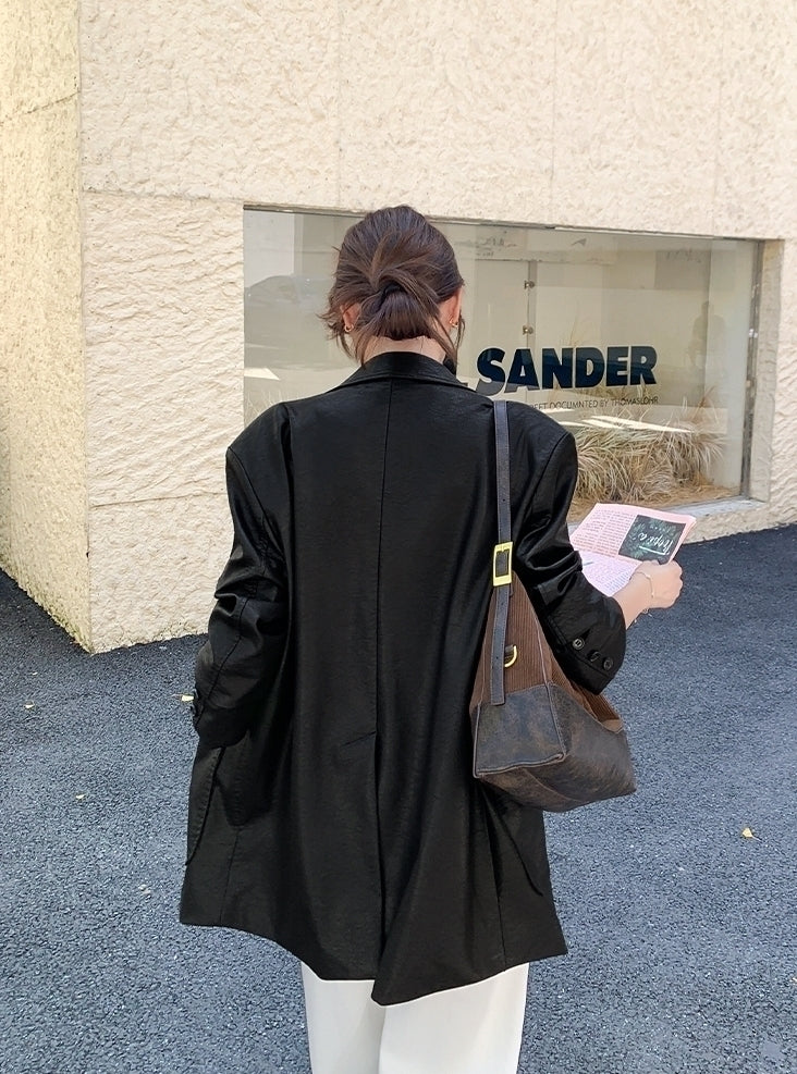 Black Fashion Pu Leather Short Jacket Casual Chic