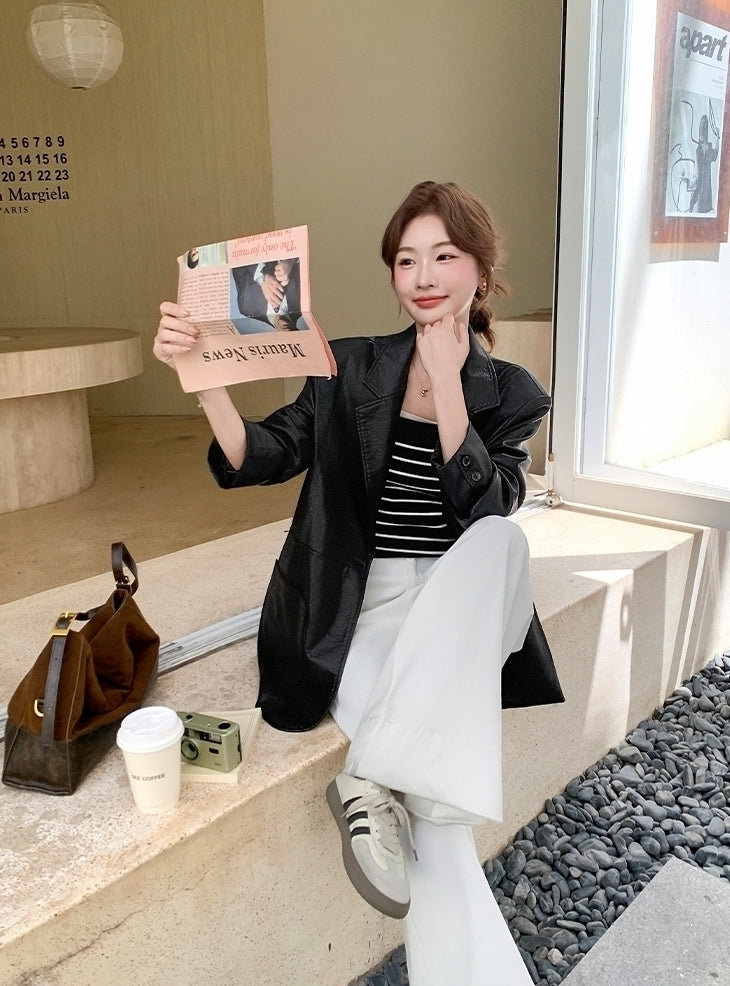 Black Fashion Pu Leather Short Jacket Casual Chic