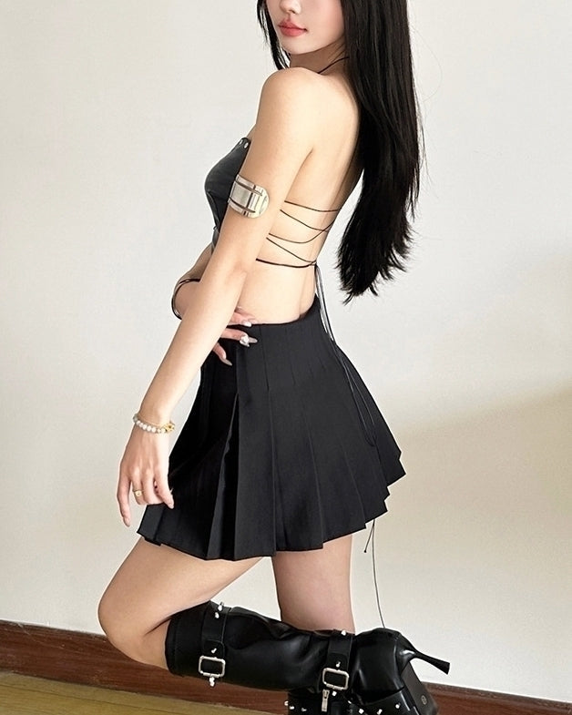 Black Faux Leather Broken Heart Lace Top