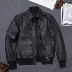 Black Faux Leather Collared Pockets Jacket