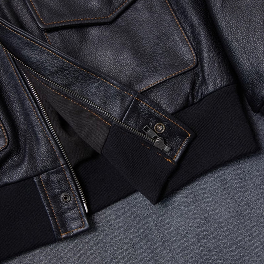 Black Faux Leather Collared Pockets Jacket