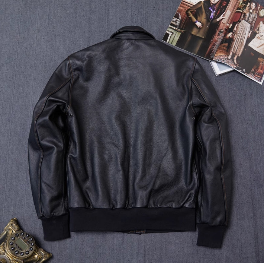 Black Faux Leather Collared Pockets Jacket