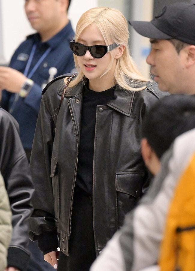 Black Faux Leather Collared Pockets Jacket