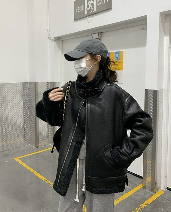 Black Faux Leather Double Buckle Jacket