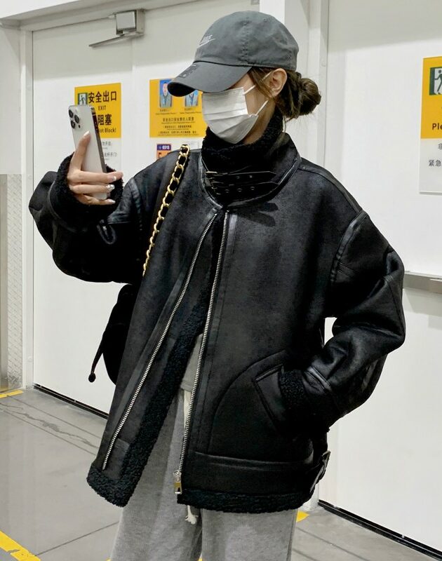 Black Faux Leather Double Buckle Jacket