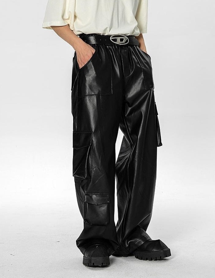 Black Faux Leather Multi-Pocket Pants