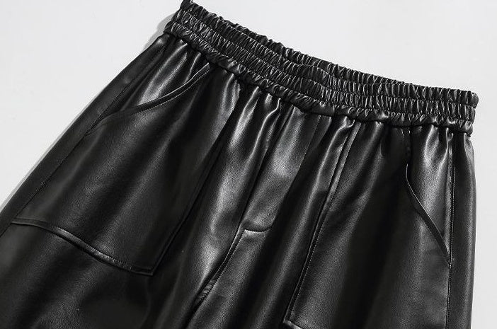 Black Faux Leather Multi-Pocket Pants