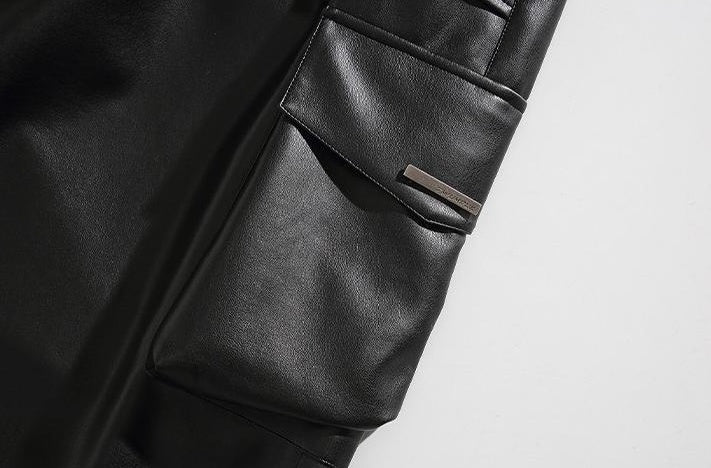Black Faux Leather Multi-Pocket Pants