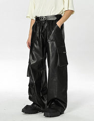 Black Faux Leather Multi-Pocket Pants