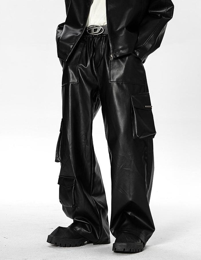 Black Faux Leather Multi-Pocket Pants