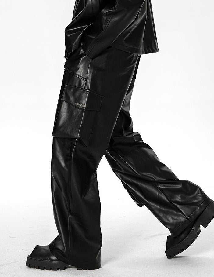 Black Faux Leather Multi-Pocket Pants