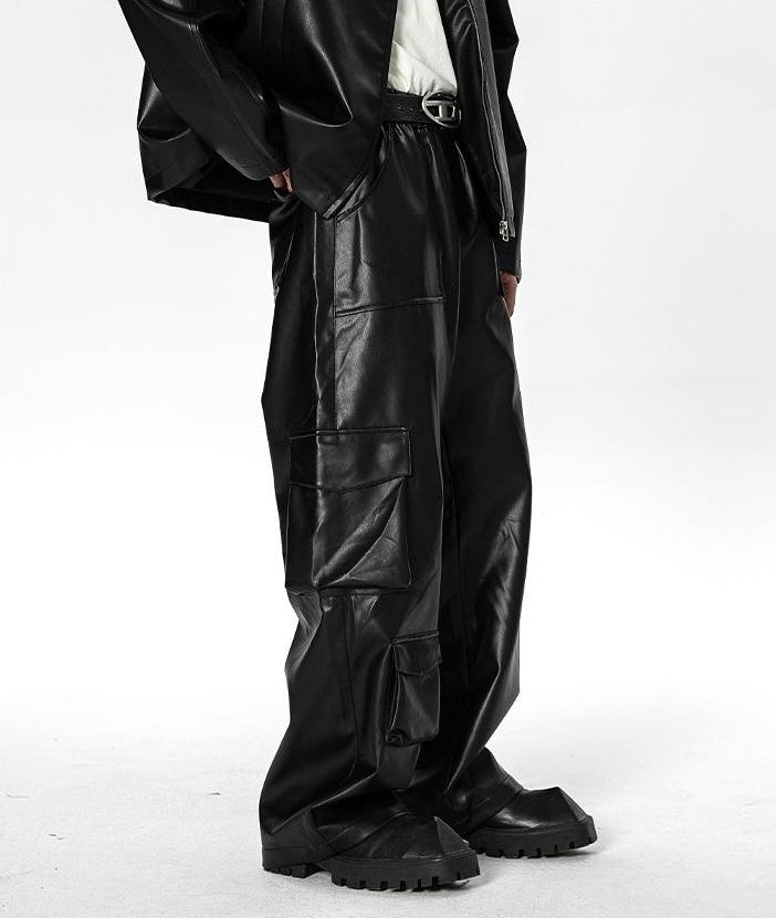 Black Faux Leather Multi-Pocket Pants