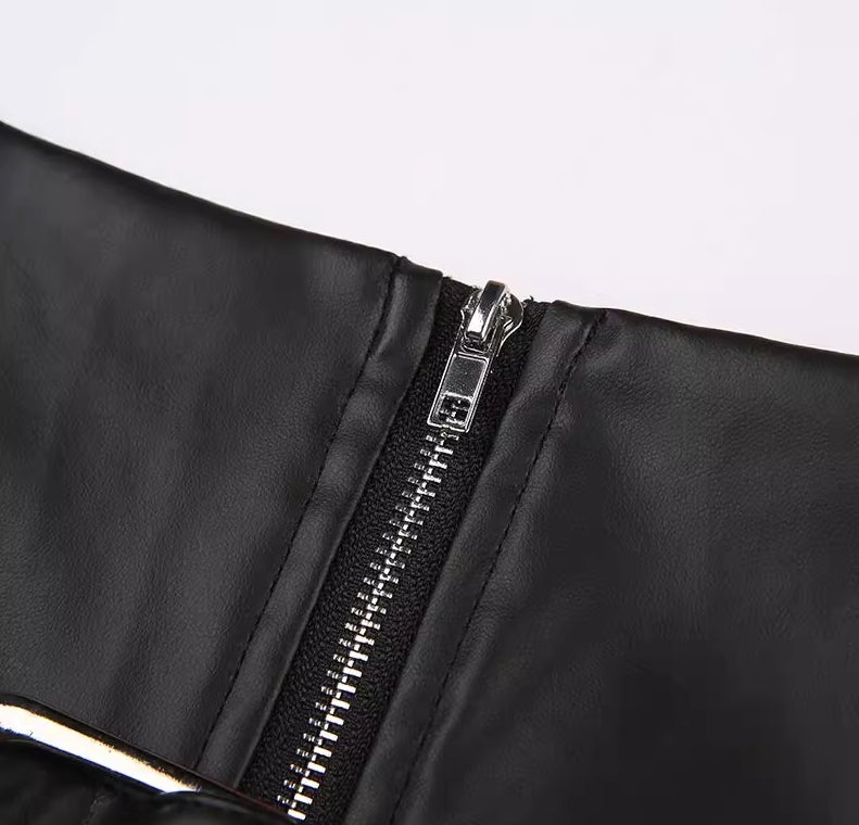 Black Faux Leather Pleated Micro Skirt