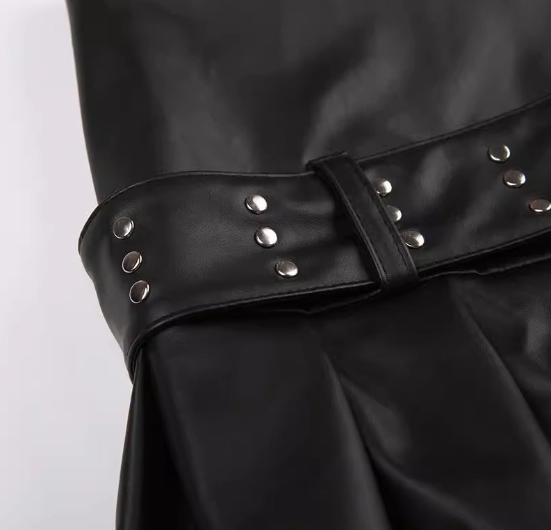 Black Faux Leather Pleated Micro Skirt