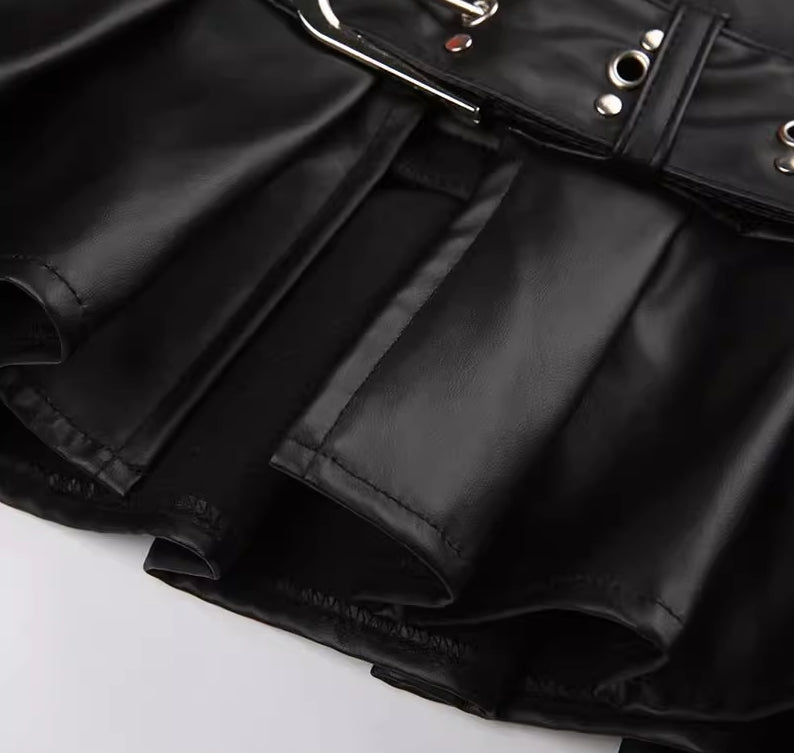 Black Faux Leather Pleated Micro Skirt