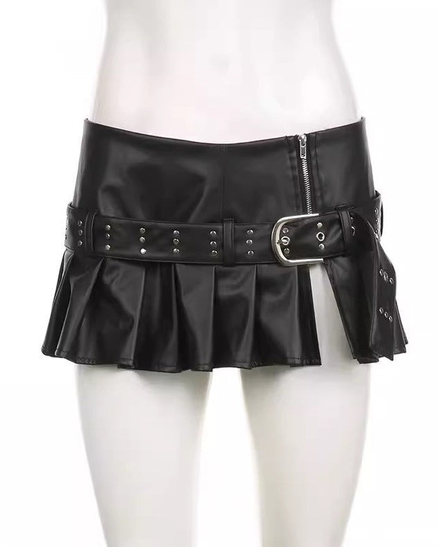 Black Faux Leather Pleated Micro Skirt